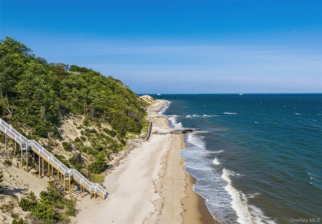 a view of a lake with a beach