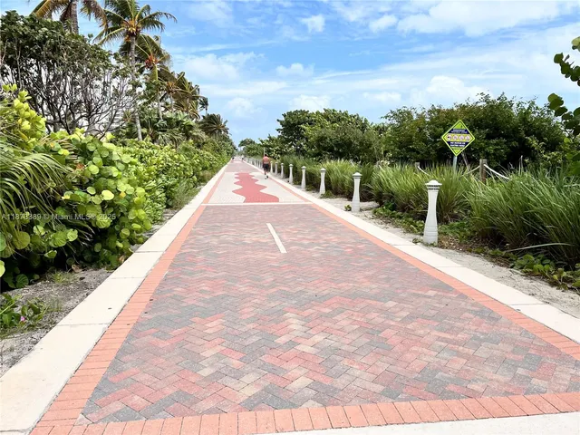 a view of a pathway both side of green space