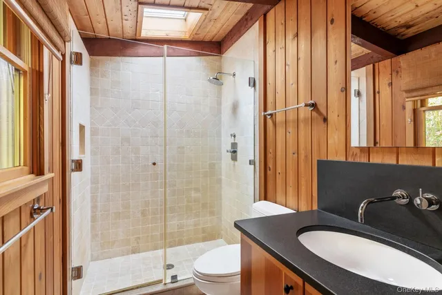 a view of a porch with wooden floor