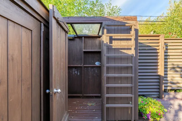 a view of a wooden door