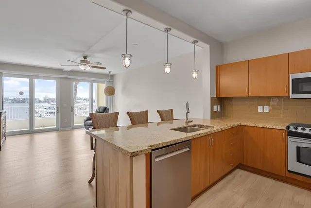 a view of a balcony with furniture