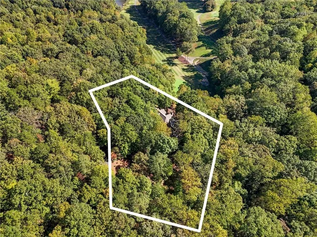 an aerial view of a house a yard and a lake view