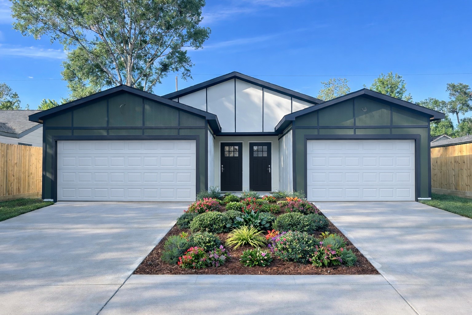 a front view of a house with garden