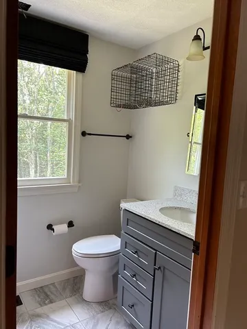 a bathroom with a sink a toilet and a window