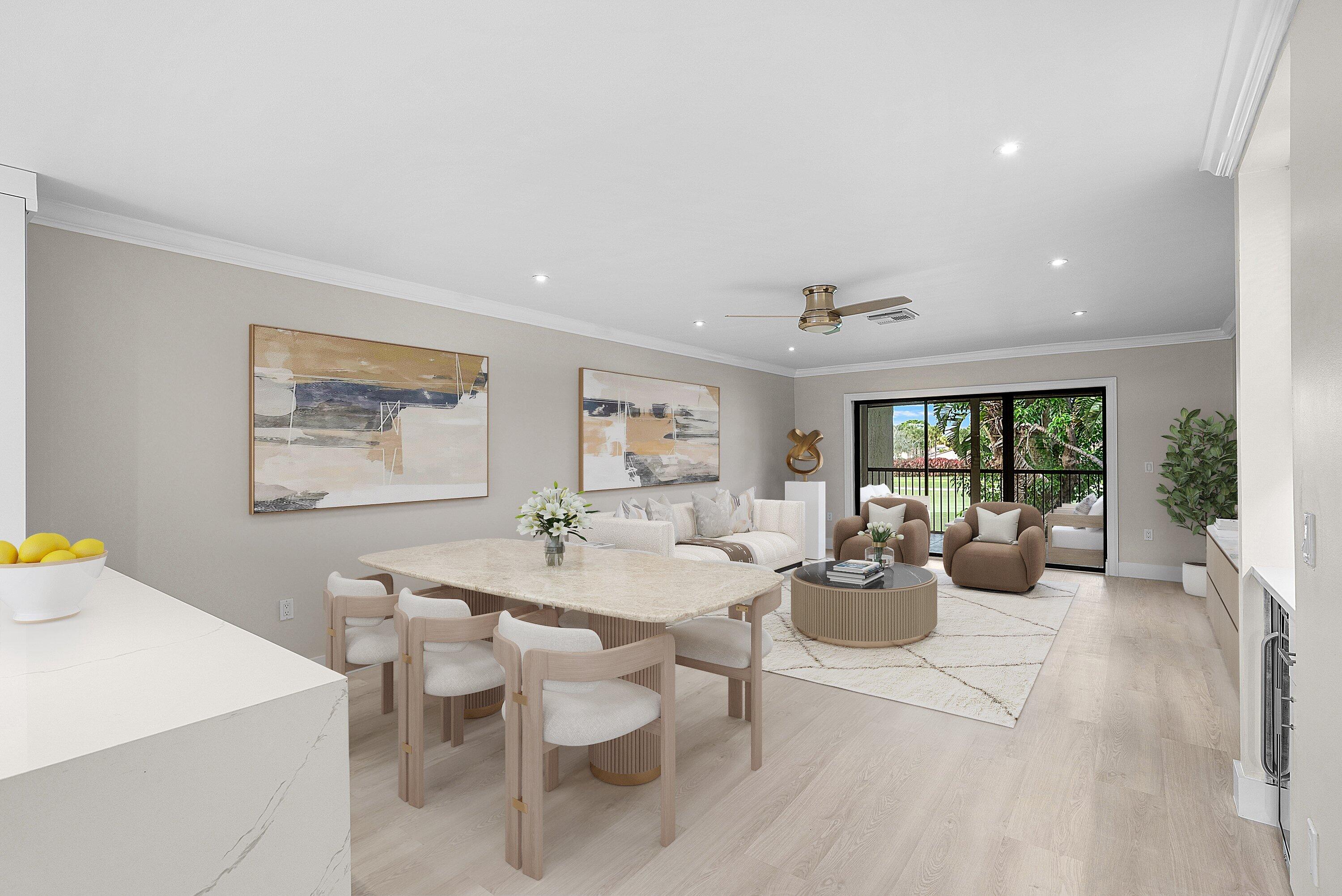 18 Stratford Drive East, Unit F Boynton Beach, FL 33436 - Photo 3 of 54 a living room with furniture and large windows