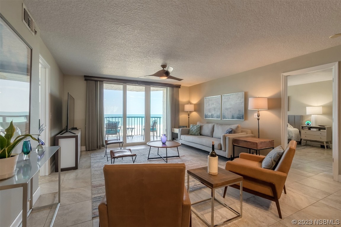 4545 South Atlantic Avenue, Unit 3204 Ponce Inlet, FL 32127 - Photo 33 of 58 a living room with furniture and large windows