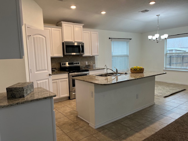 505 Ibis Falls Loop Jarrell, TX 76537 - Photo 4 of 29 a kitchen with granite countertop a sink a counter top space appliances and cabinets