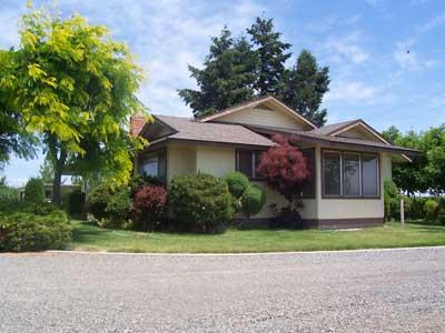 a front view of house with yard and green space