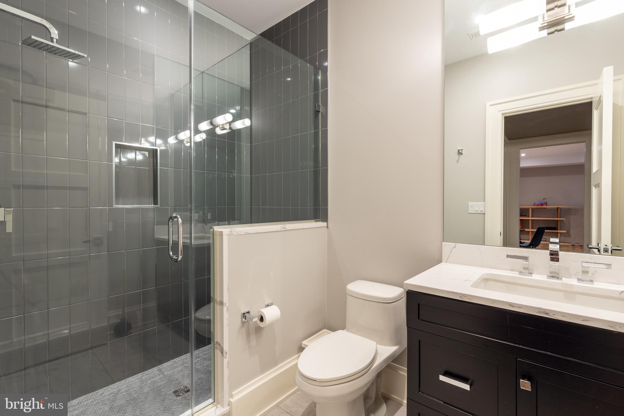 3128 Appleton Street Northwest Washington, DC 20008 - Photo 54 of 80 a bathroom with a sink a toilet a mirror and shower