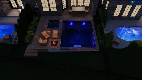 swimming pool view with a seating space