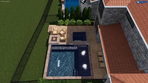 a view of a swimming pool with a garden