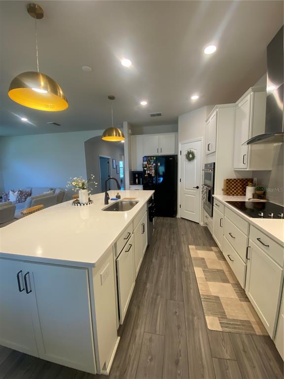 9610 Rally Spring Loop Wesley Chapel, FL 33545 - Photo 6 of 38 a large kitchen with kitchen island a stove a sink a refrigerator and cabinets