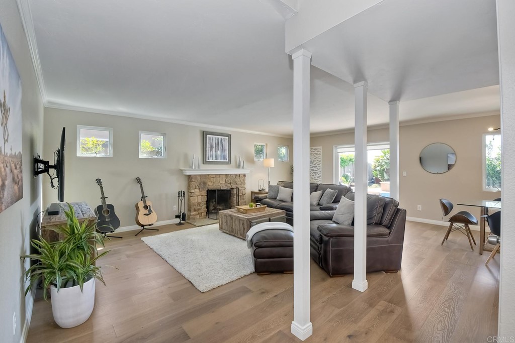 631 Dell Street Solana Beach, CA 92075 - Photo 9 of 36 a living room with fireplace furniture and a potted plant