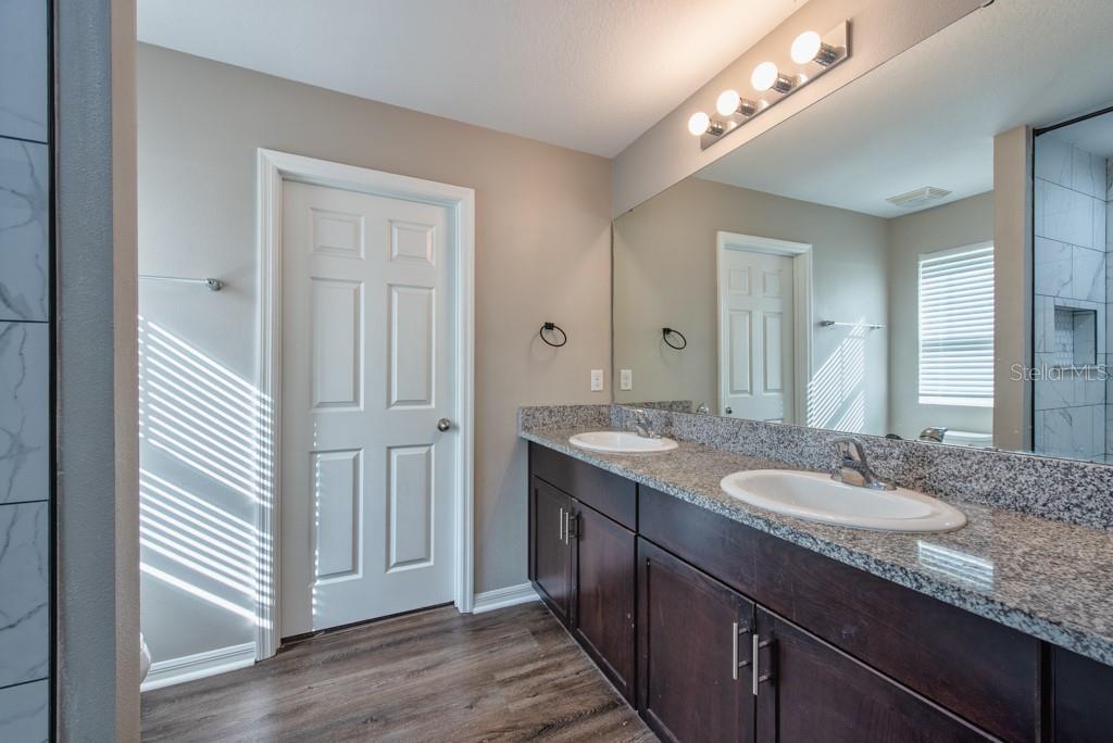 14617 Brumby Ridge Avenue Lithia, FL 33547 - Photo 21 of 46 a bathroom with a granite countertop sink and a mirror