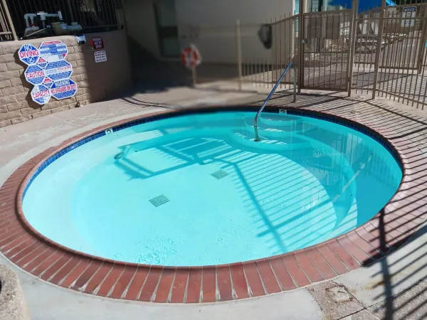 a view of a swimming pool with a sitting