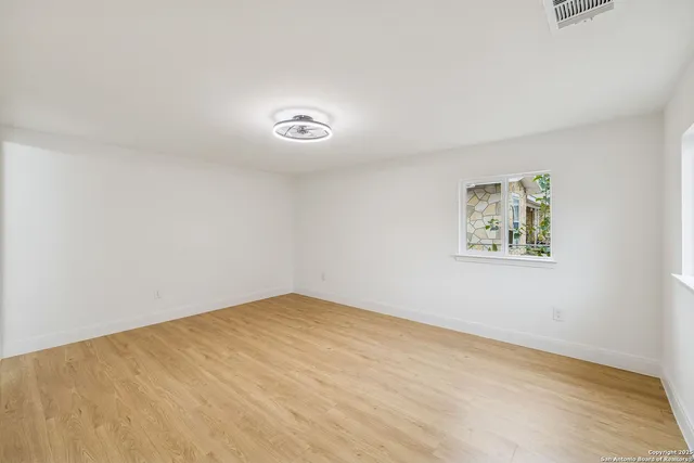 an empty room with a workbench