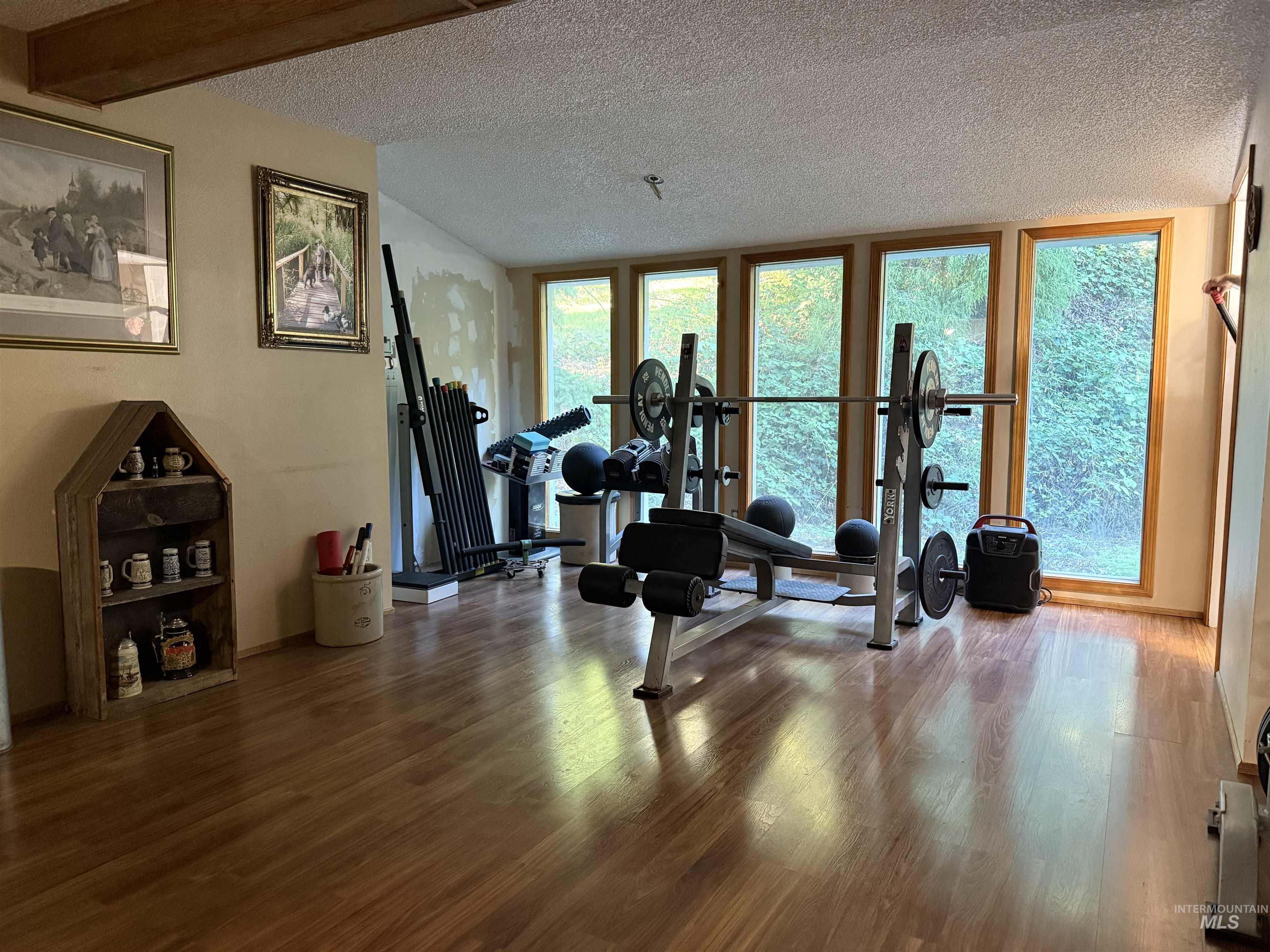 3210 Highway 162 Kamiah, ID 83536 - Photo 21 of 28 Workout area with a textured ceiling and wood finished floors