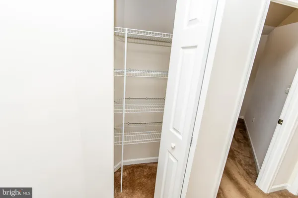 a view of a garage with storage