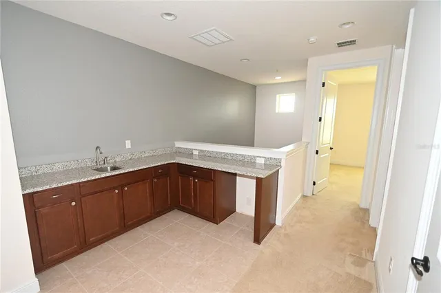 an empty room with a workbench