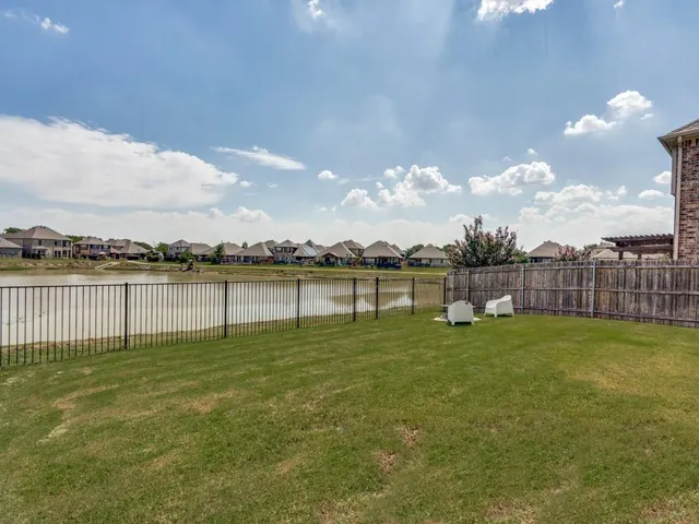 an aerial view of a backyard
