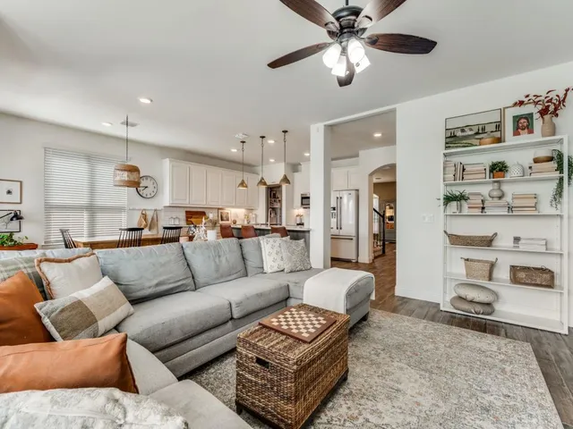 a living room with furniture and a view