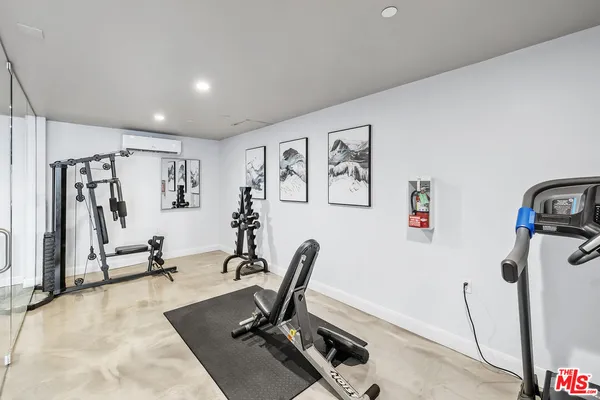 a view of a room with gym equipment