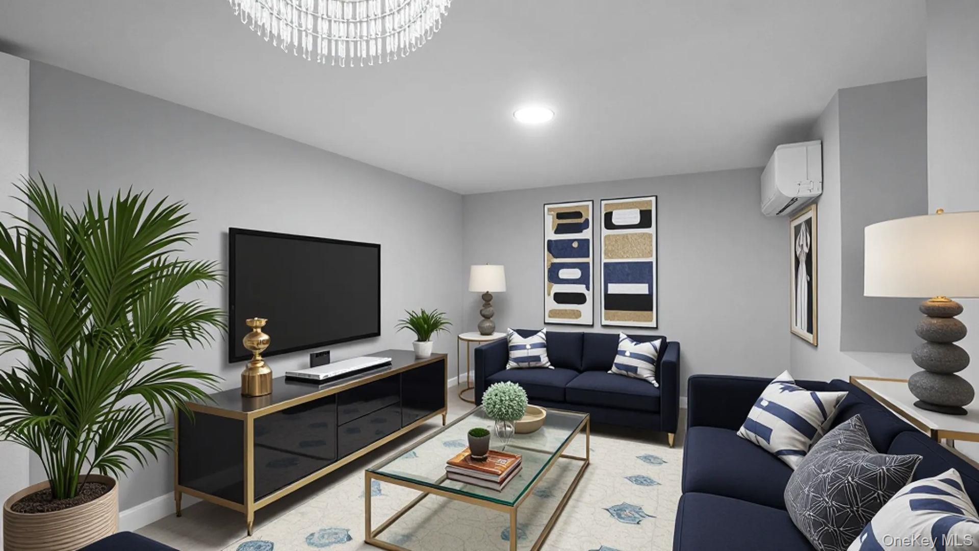 681 Rhinelander Avenue Bronx, NY 10462 - Photo 7 of 30 Living room featuring a wall mounted AC and recessed lighting