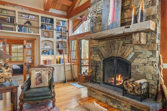 a front view of a building with outdoor seating