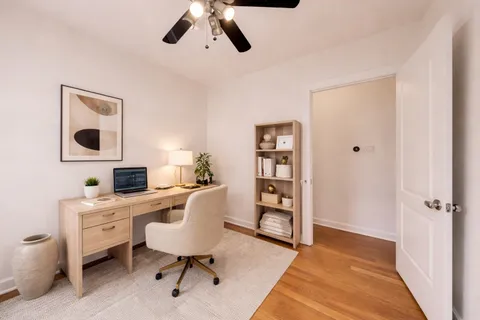 a workspace with furniture