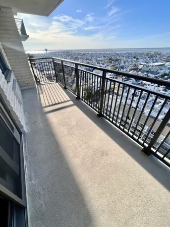 a view of balcony with city