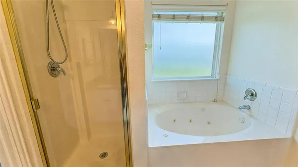 a bathroom with a bathtub