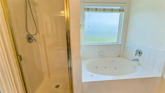 a bathroom with a bathtub