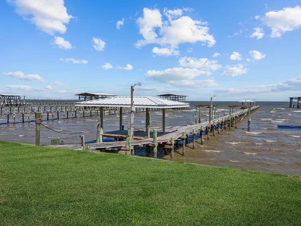 a view of a lake with a outdoor space
