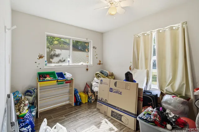 a storage room with a window