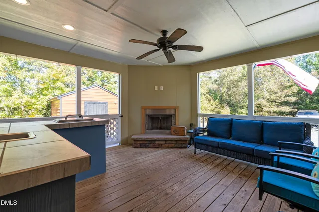a view of a balcony with an outdoor space