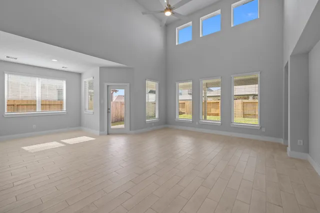 a view of a chandelier in a room