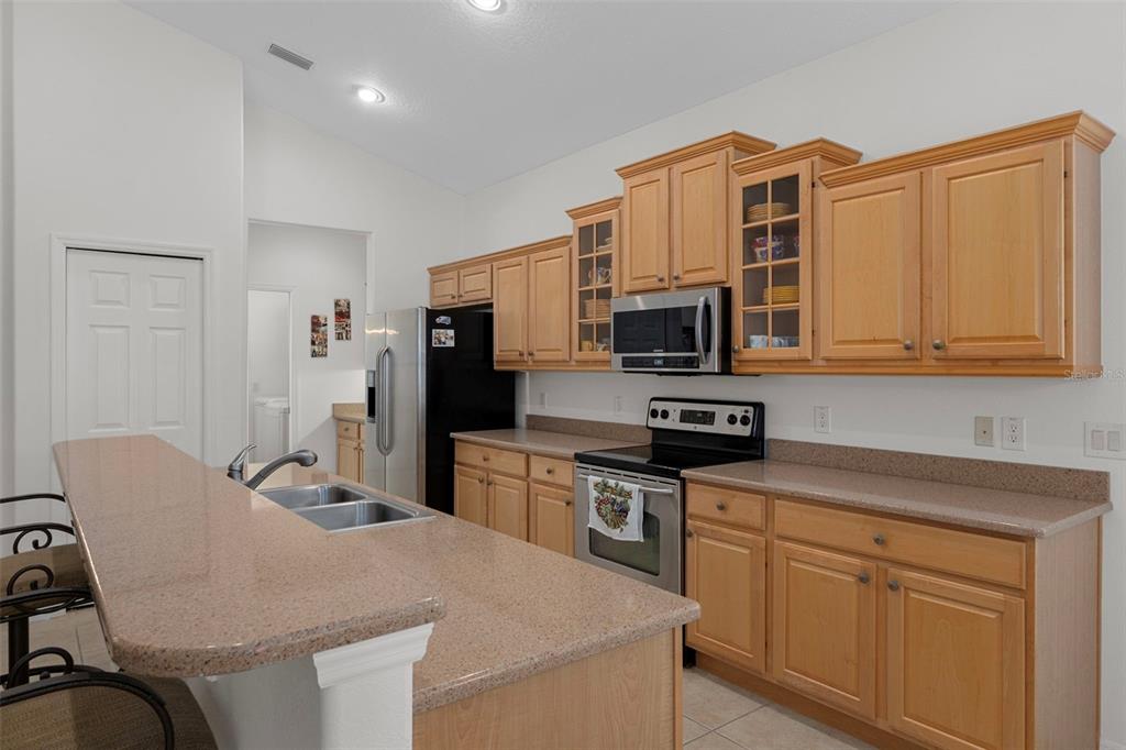 1031 West Diamond Shore Loop, Unit 5 Hernando, FL 34442 - Photo 22 of 69 a kitchen with stainless steel appliances granite countertop a stove top oven a sink dishwasher a dining table and chairs with wooden floor