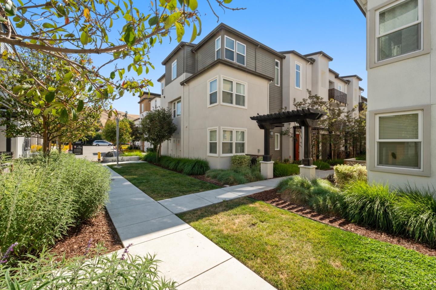 39447 Finial Common Fremont, CA 94539 - Photo 5 of 48 a view of a white house with a yard and plants