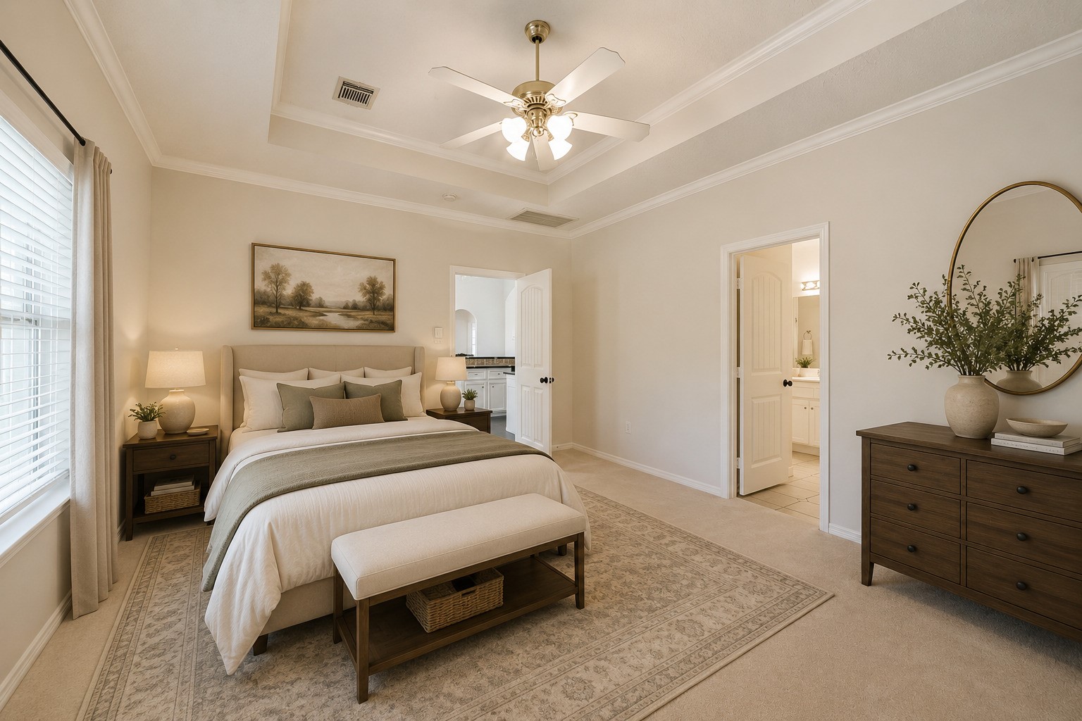 27322 Afton Way Huffman, TX 77336 - Photo 23 of 50 *Virtually staged - Generously sized primary bedroom offers elegant tray ceilings, abundant natural light, and plenty of room for oversized furnishings.