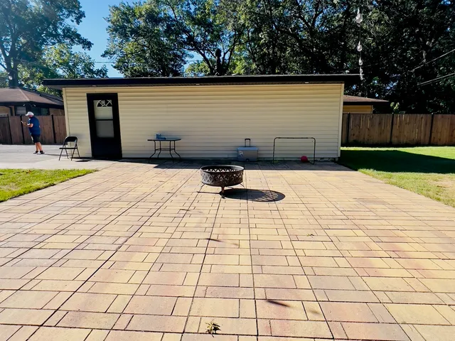 a view of a terrace with a bench