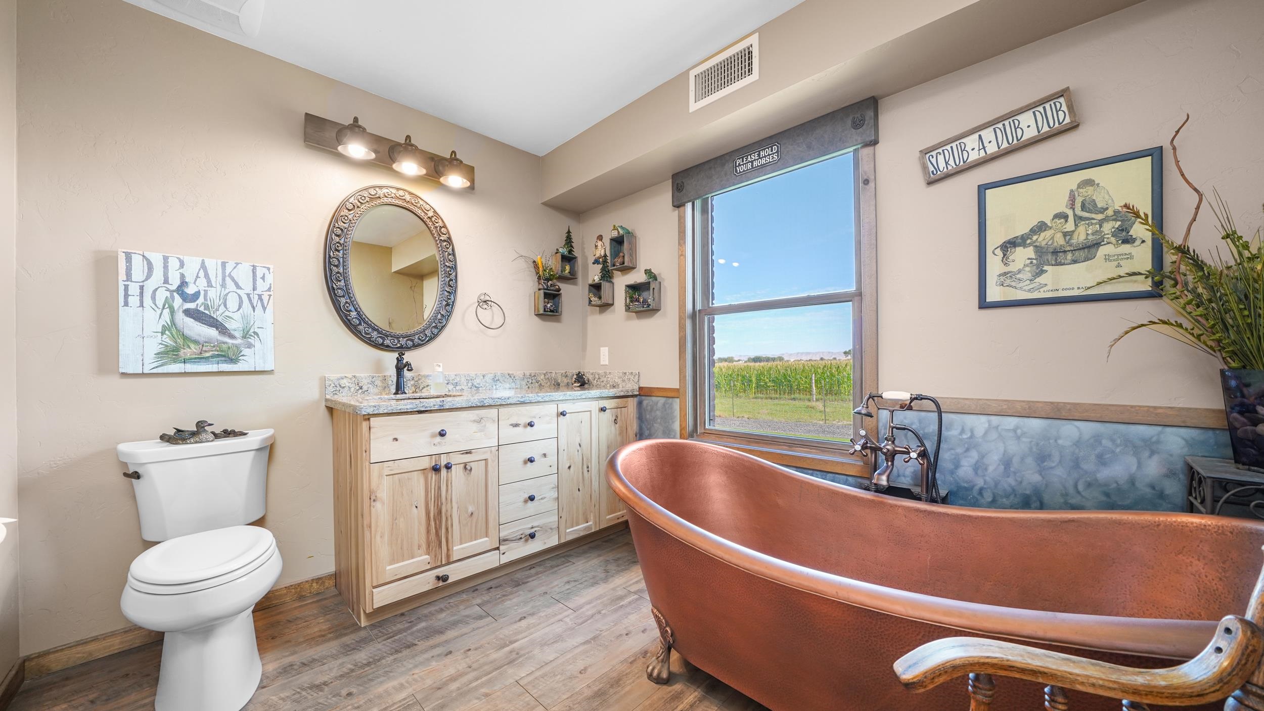 1029 25 Road Grand Junction, CO 81505 - Photo 29 of 42 a bathroom with a granite countertop sink a toilet and a bathtub