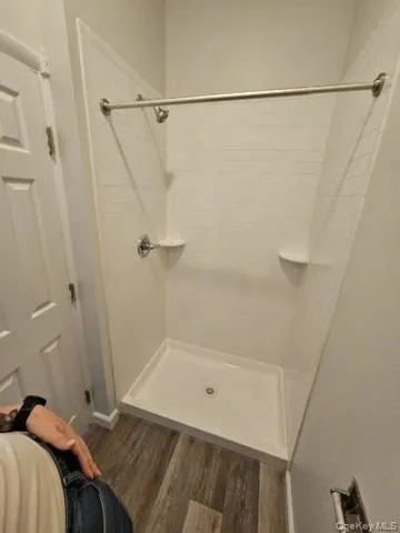 a bathroom with a bathtub