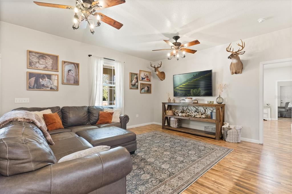3865 Rabbit Run Road Wauchula, FL 33873 - Photo 2 of 43 a living room with furniture a flat screen tv and a chandelier