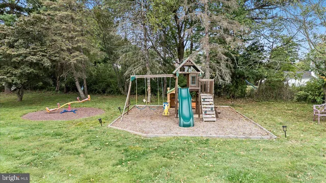 a view of outdoor space with garden and trees