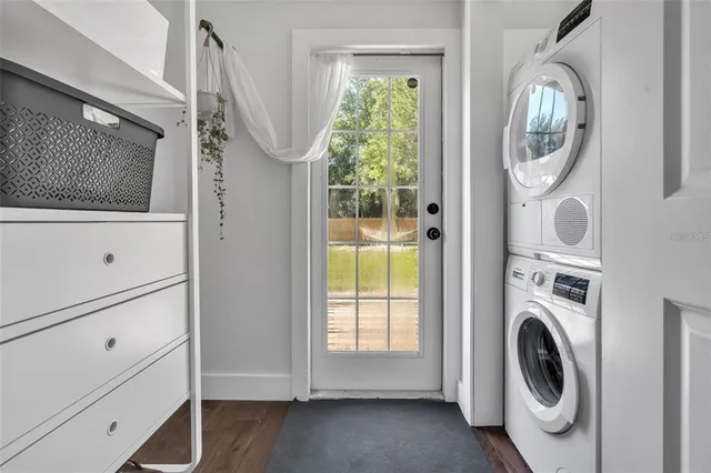a utility room with dryer and washer