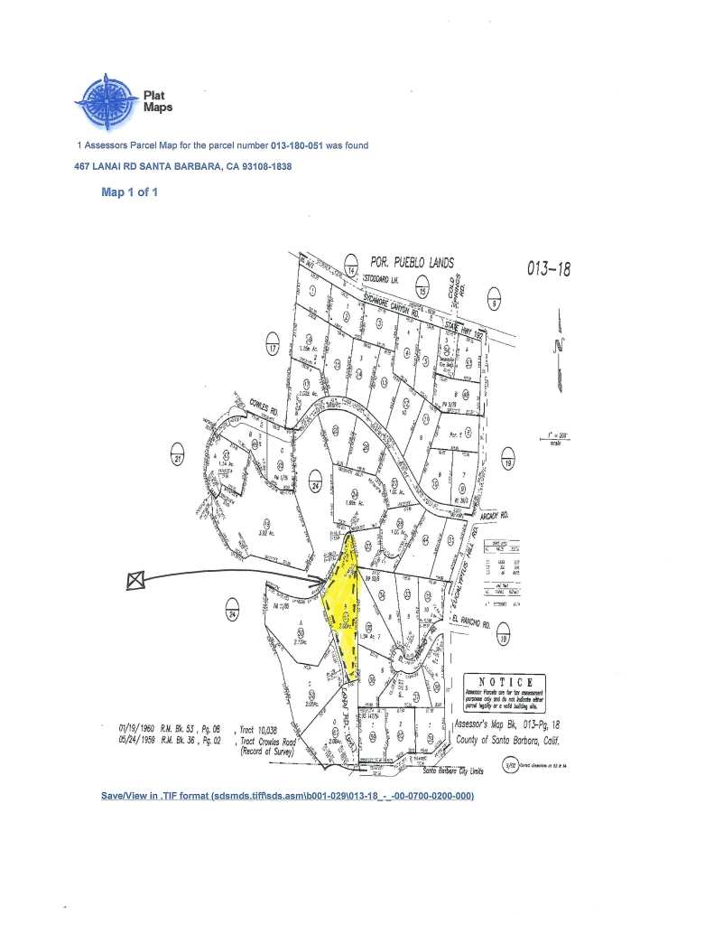 467 Lanai Road Montecito, CA 93108 - Photo 15 of 16 Plat Map