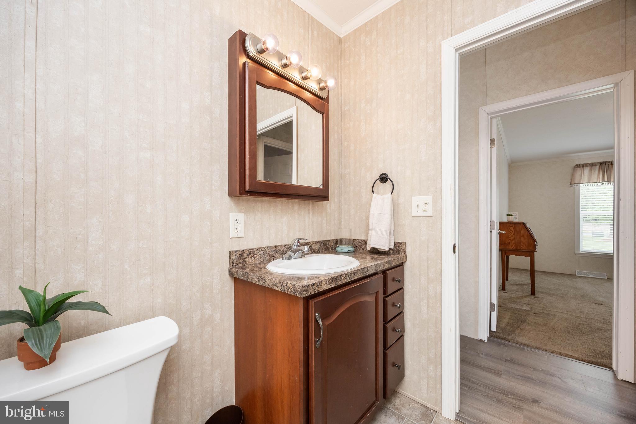 4258 Smith Road Salisbury, MD 21801 - Photo 38 of 43 a bathroom with a granite countertop sink and a mirror