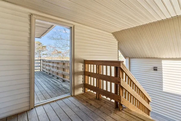 a view of wooden balcony