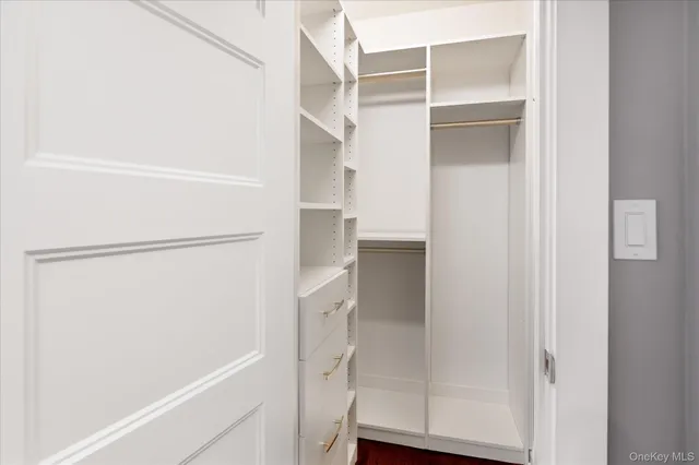a view of walk in closet with empty racks