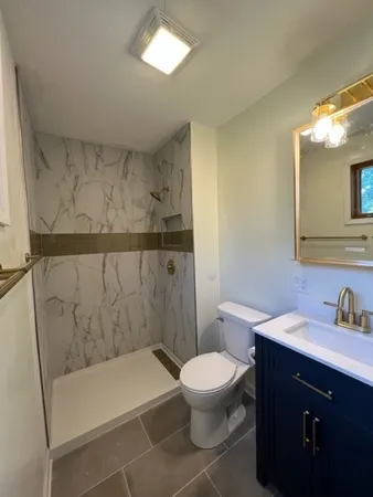 a bathroom with a toilet a sink and mirror